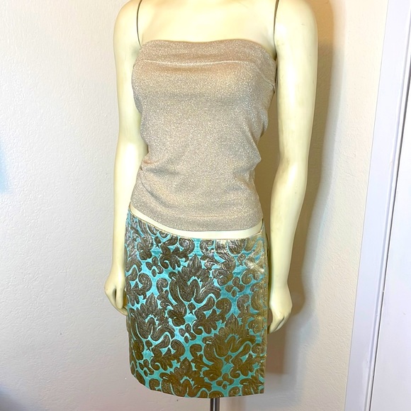 express /j crew curated outfit y2k late 90’s early 2000 tube top and skirt gold - Picture 1 of 6